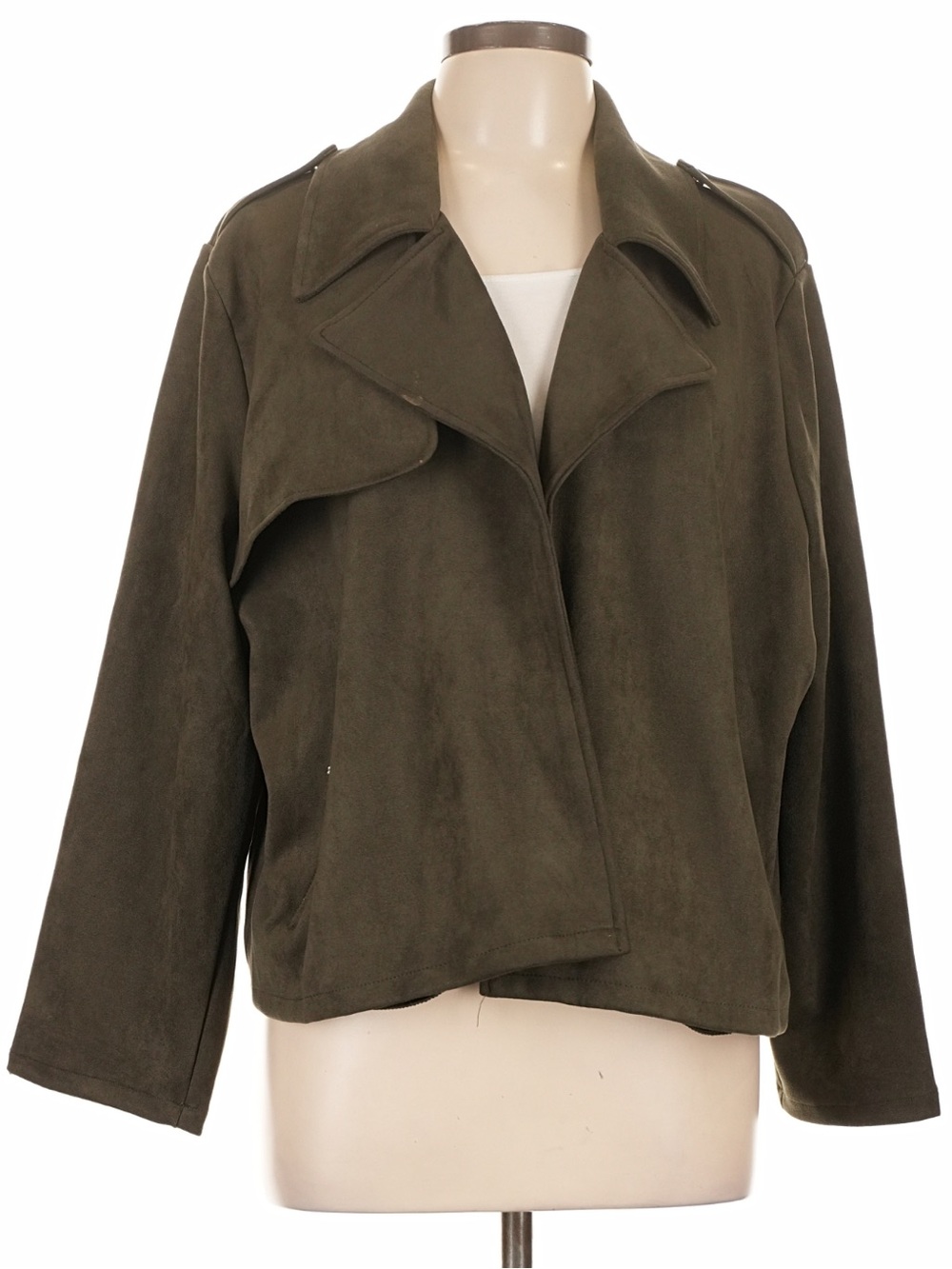 Women's Olive Utility Suede Jacket - Relaxed Draped Front